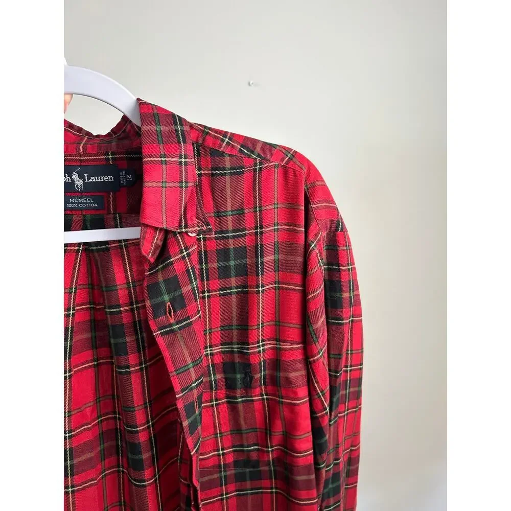 Polo Ralph Lauren McMeel Plaid Button Down Shirt Men’s Medium Red Green Cotton